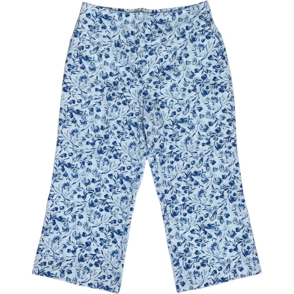 EST. 1946 Floral Pants Womens 18/20W Blue Linen Blend Smocked Wide Leg Crop Boho